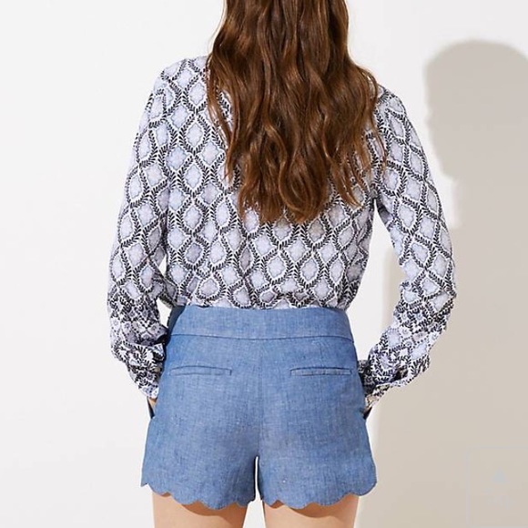 LAST CALL! LOFT Scalloped Hem Chambray Shorts - Picture 2 of 7